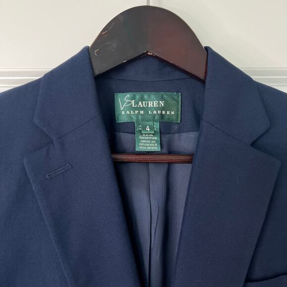 Lauren Ralph Lauren Navy Cotton Silk Blazer Size 4 Classic One Button Silk blend - Picture 6 of 14